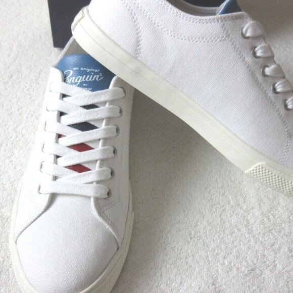 Original Penguin Men's Sam Stripe Classic Lace Up Canvas White Blue Shoes NIB - Picture 3 of 6